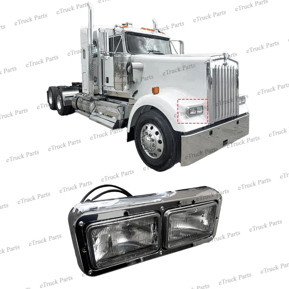 Kenworth W900 T800 T600 Passenger Side Headlight Assembly w/ Bezel - Image 2 of 4