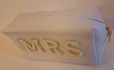 Bridal Wedding Makeup Bag MRS White Pearl  Clutch Wedding Gift Cosmetic Pouch