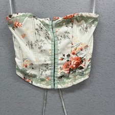 Princess Polly Corset Top Womens 6 White Sage Green Floral Lace Up Bustier Boho