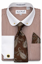 Mens Cocoa Brown Pinstripe Eyelet Collar Bar Dress Shirt Tie Karl Knox SX4557