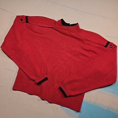 VTG Mexx Womens M Sweater Red Mock Neck Shoulder Strap Pockets Black Trim 90s