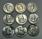 1948 TO 1963 BU FRANKLIN HALF DOLLAR LOT / 9 COINS - SEE DESCIPTION FOR DATES