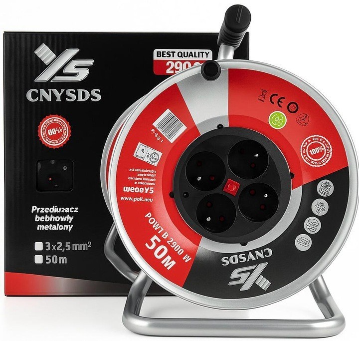 Enrouleur chantier 50 m câble 3x2,5 tambour métal avec 4 prises de courant IP44
