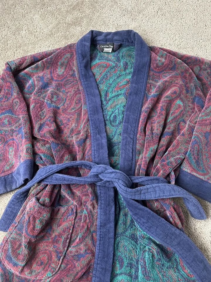 Bata vintage Christian Dior Monsieur paisley felpa tela albornoz, talla única Foto 3 de 4