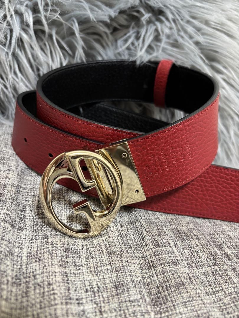 Gucci Reversible Leather Belt Red Black Double Sided Authentic From Japan RIN