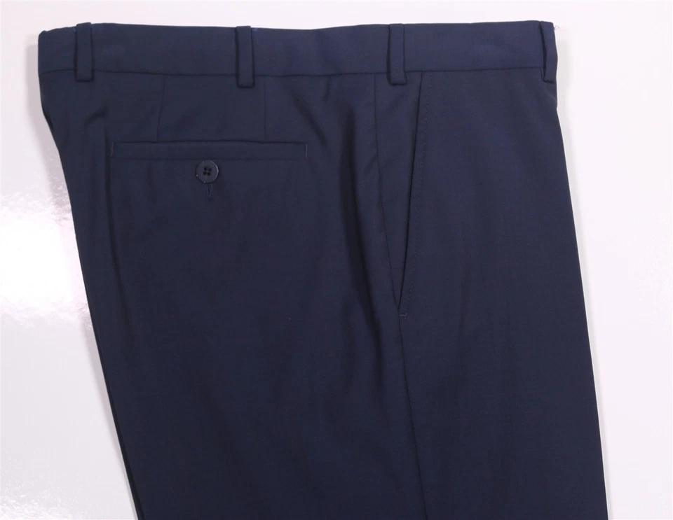 Pal Zileri Current Navy Blue Woven Wool Flat Front Slim Fit Dress Pants 36x31 - Image 2 of 4