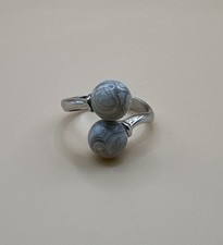 Vintage 925 Sterling Silver Bypass Ring With Gray Agate / Size 7.75 Adjustable