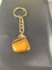 Vintage Tiger's Eye Fruit Keychain Charm Pendant Abstract Pear Apple Gold Tone  — photo 1