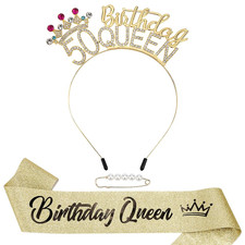 50Th Birthday Queen Sash and Crown, Tiara - Women'S Party Decorations
