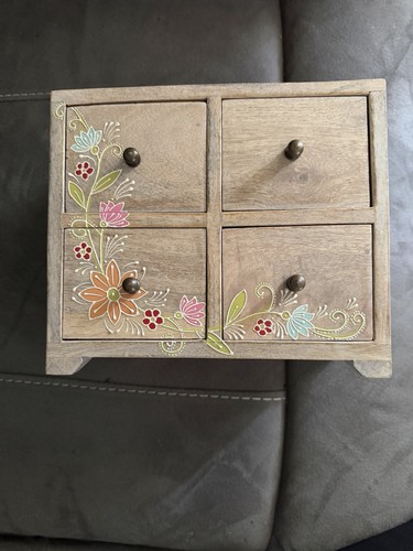 Sundance Wood Floral Jewelry Box Organizer, 4-Drawer Rectangle, Brown floral