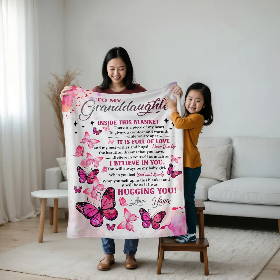 To My Granddaughter Blanket From Grandma Butterfly Fleece Blanket Gift For Her - Image 4 of 4