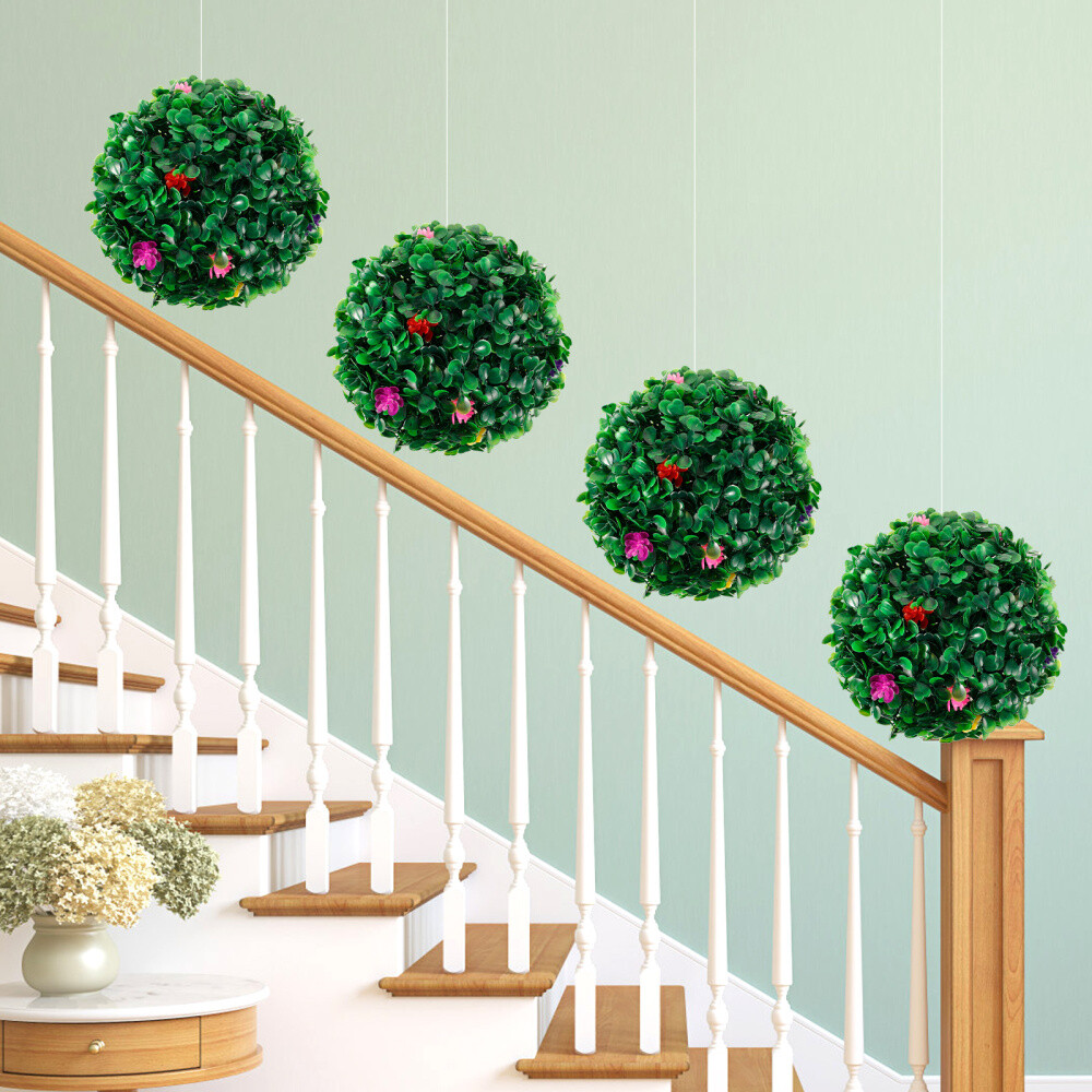 Artificial Potted Hanging Baskets with Grass Ball and Flower Design-image