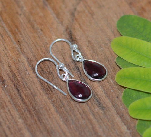 925 Solid Sterling Silver Green Onyx,Garnet Multi Stone Hook Earring Ji760 - Picture 58 of 81