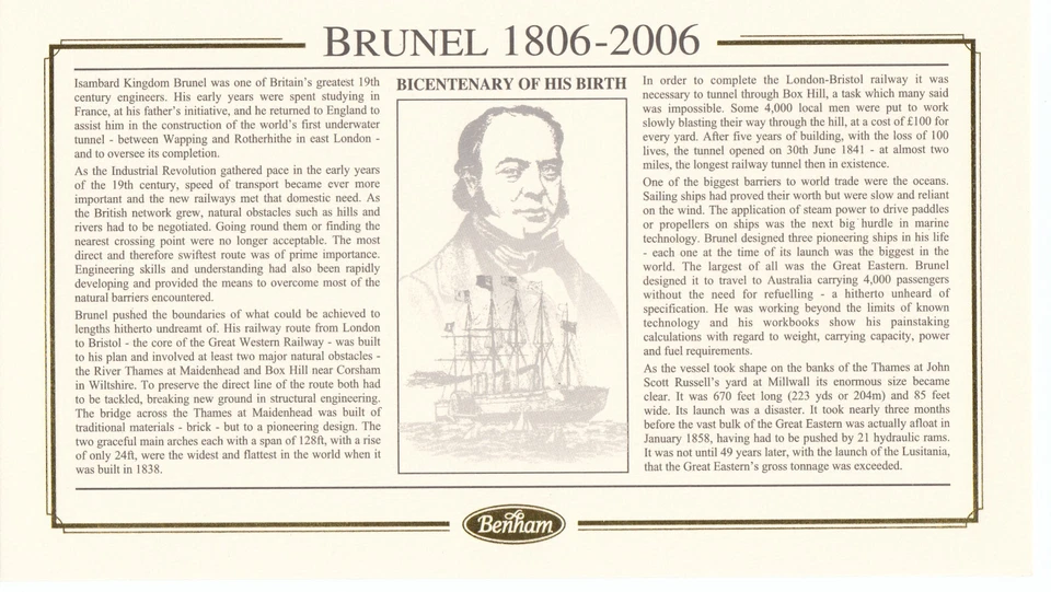 JOHN ARMITT SIGNED Brunel Booklet Pane GB Benham FDC Paddington 1997 (105526) - Image 4 of 4