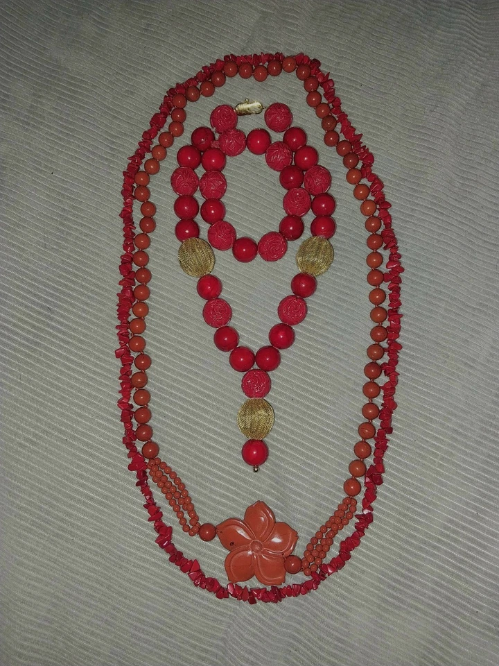 Antiguo Collar Vintage Natural Naranja Rojo Coral Cuentas Lote 390 Gramos