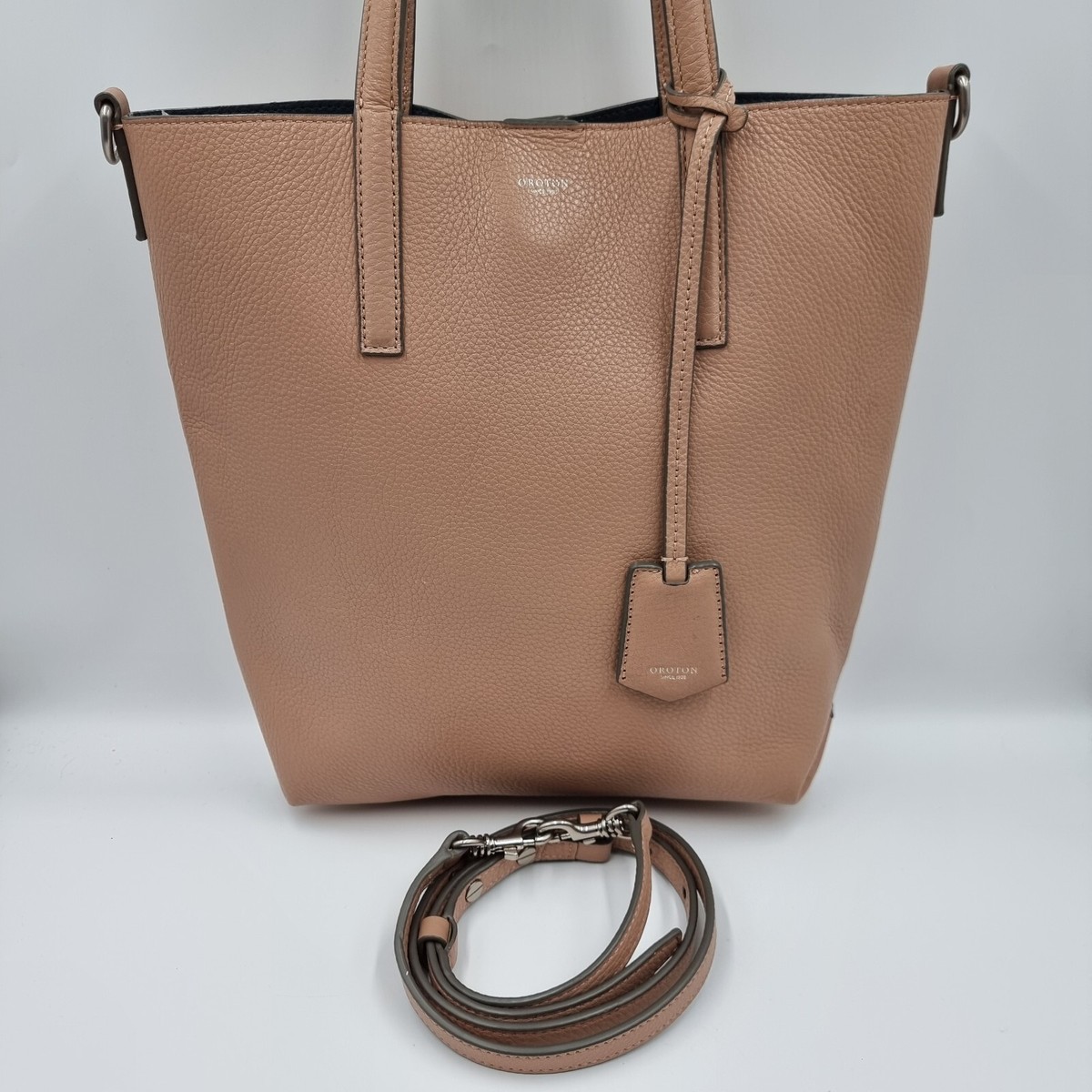 Oroton Duo Latte Tan Genuine Leather Large Tote Shoulder Hand Bag