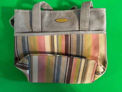 Vintage Longaberger Homestead Tote Purse Handbag Botanical Stripe Blue