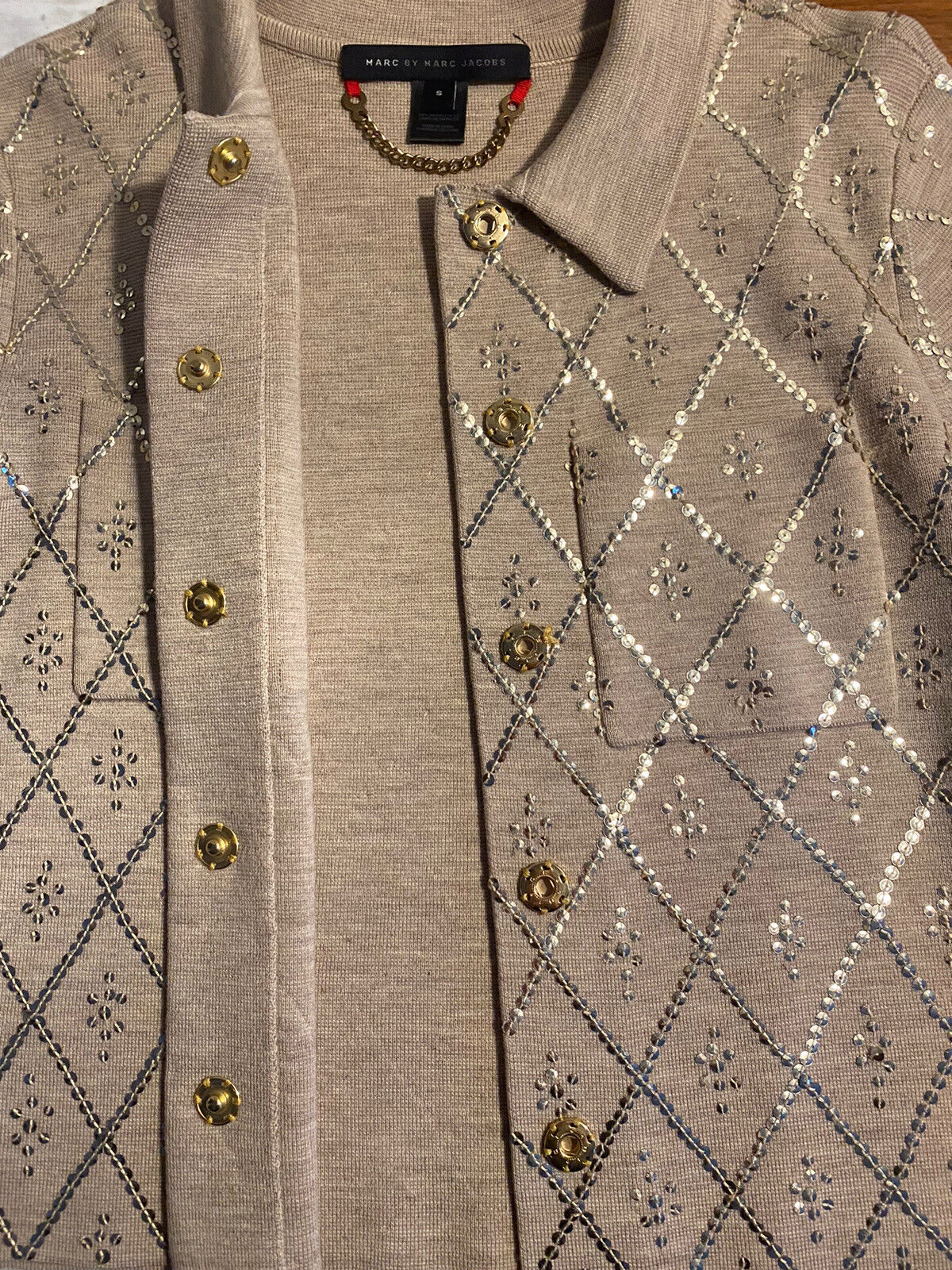 Marc Jacobs Beige Blazer with Gold Sequins Small - image 5