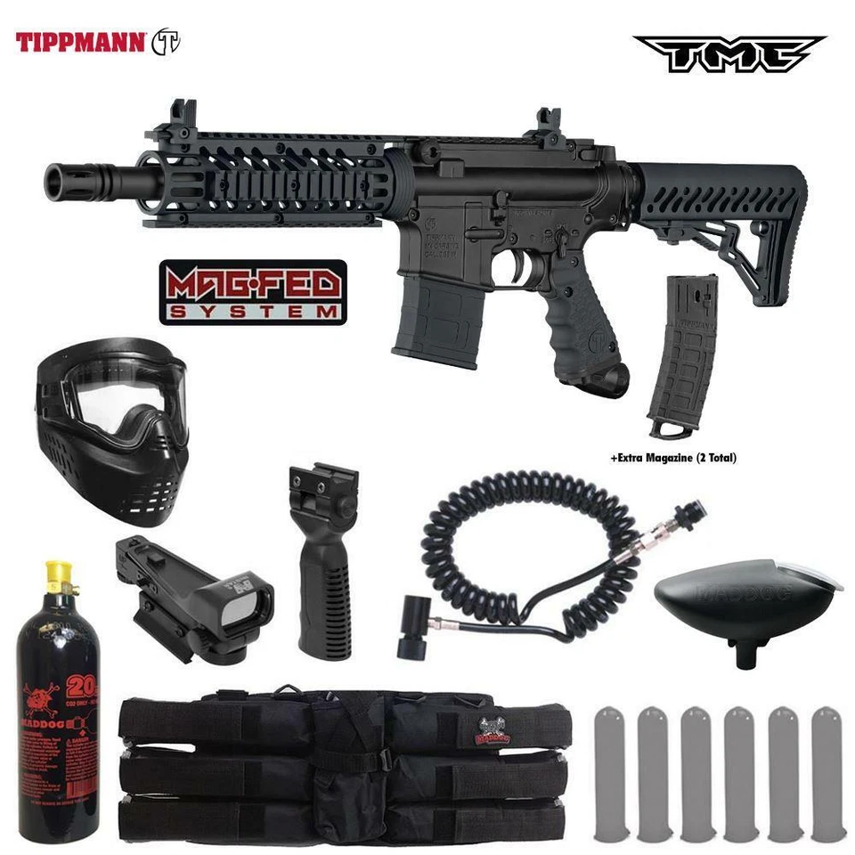Tippmann Maddog TMC MAGFED Tactical Red Dot Paintball Gun Package