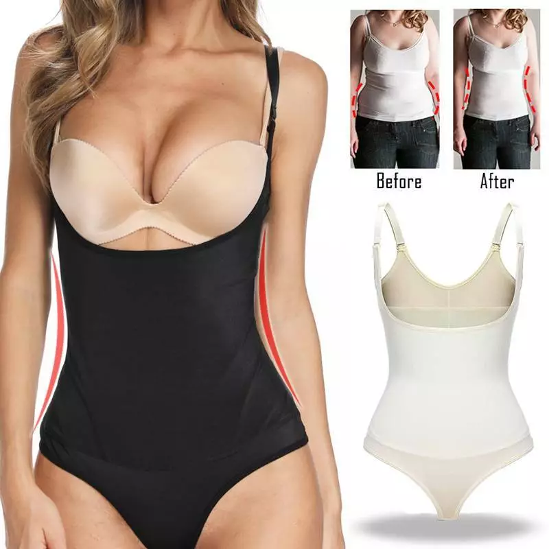 Women Latex Seamless Tummy Control Bodysuit Thong Body Shaper Corset  G-String