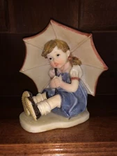 Darling Figurine Girl in Blue Dress w/Umbrella Decor Collectible Resin