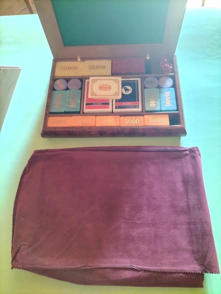 Poker fiches carte Scatola Argento Legno Vintage collezione Sabot de croupier - Immagine 4 di 4