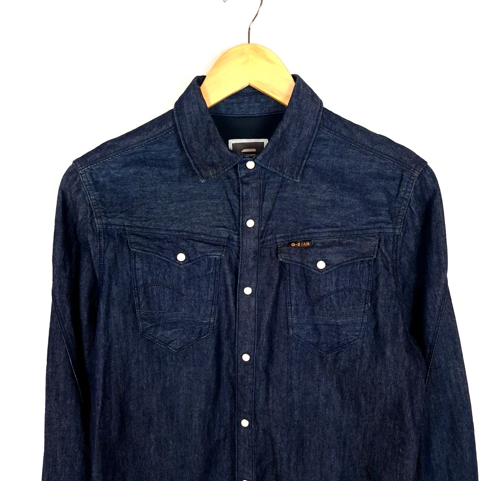 G-STAR ARC 3D SHIRT L/S Men's Shirt Size S Denim Regular Fit Navy Blue Western - Image 3 of 4