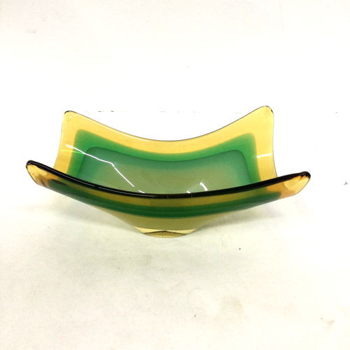 VTG Italian Murano Style Candy Dish Green Yellow Art Glass Sommerso Bowl - Picture 3 of 16