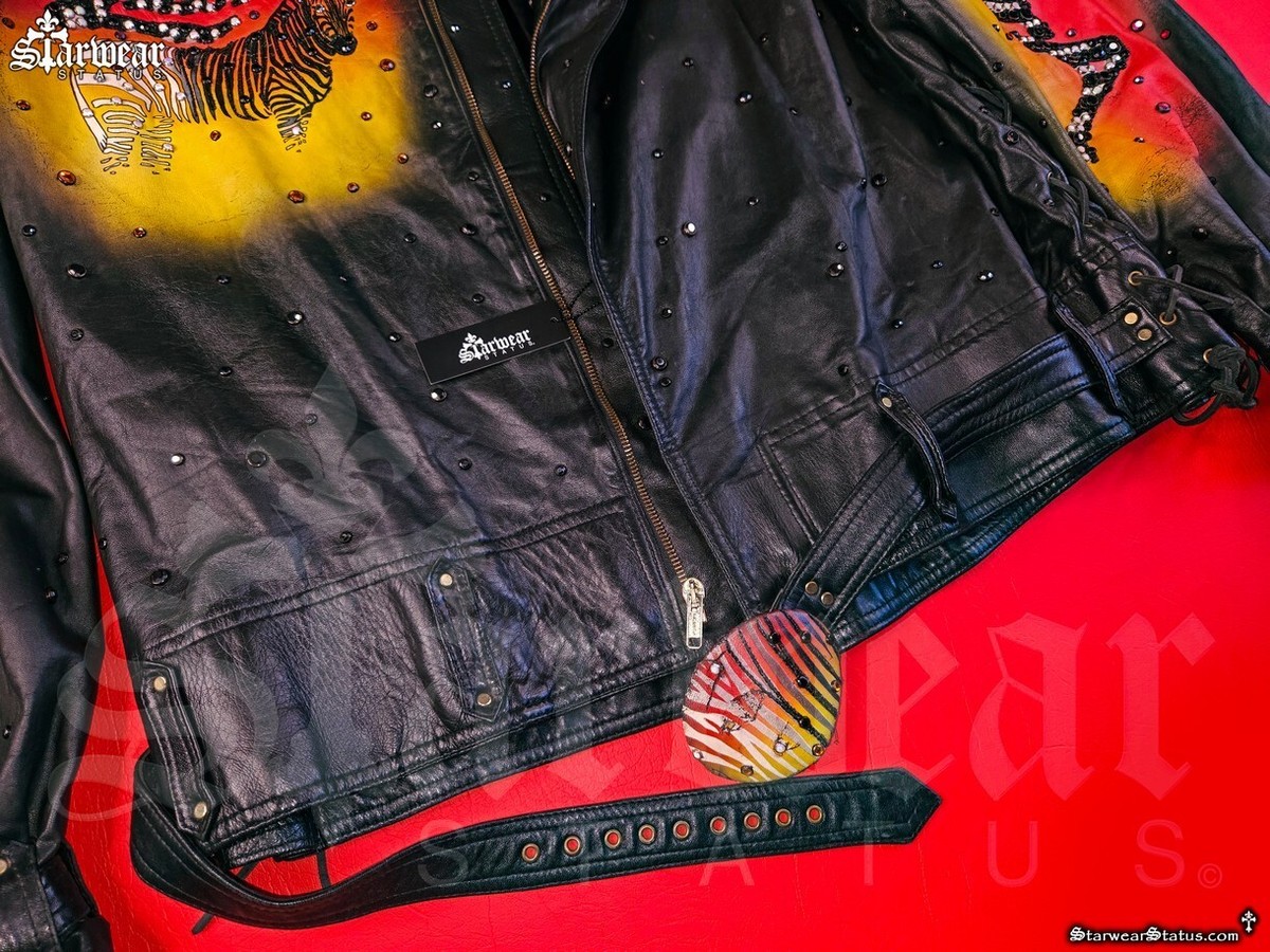TONY ALAMO Swarovski Crystal Leather Motorcycle Jacket L MICHAEL