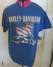 Quaid Harley Davidson Motorcycle Eagle T-Shirt Men's Size L Blue Loma Linda CA