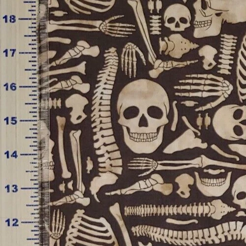 Halloween Skulls Skeleton Medical Fabric SPRINGS Boney Yard Cotton OVER 7/8 YARD - Image 2 of 3