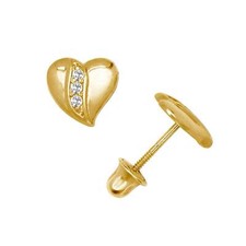 14K Yellow  White Gold Pretty Heart Shaped CZ Stud Earrings for Women
