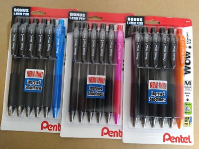 Pentel WOW! Retractable Ballpoint Pens Medium Line 15 Black 3 Assorted 18 Total 