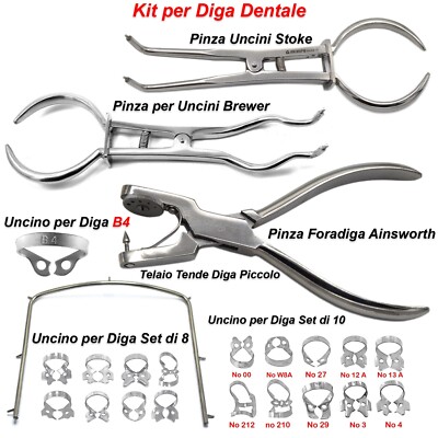 Dental Rubber Dam Kit Foradiga Pliers Hook Clamps Frame Ivory Endodontics