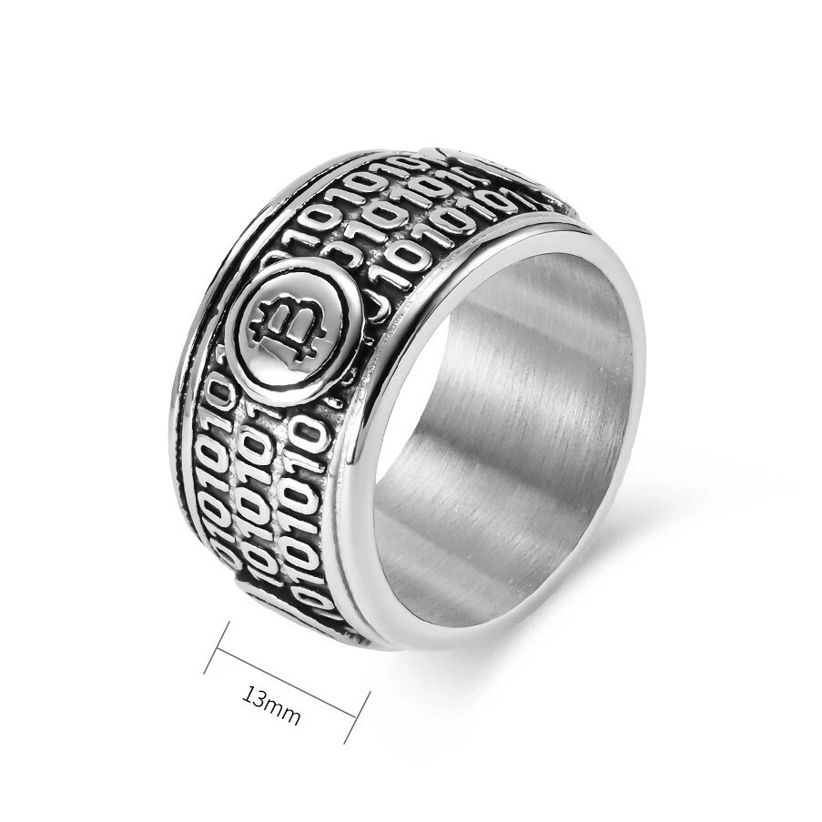 13mm Width B coin Spinner Wedding Band Ring Titanium Men's Funny Ring Size 7-12 - Image 2 of 4