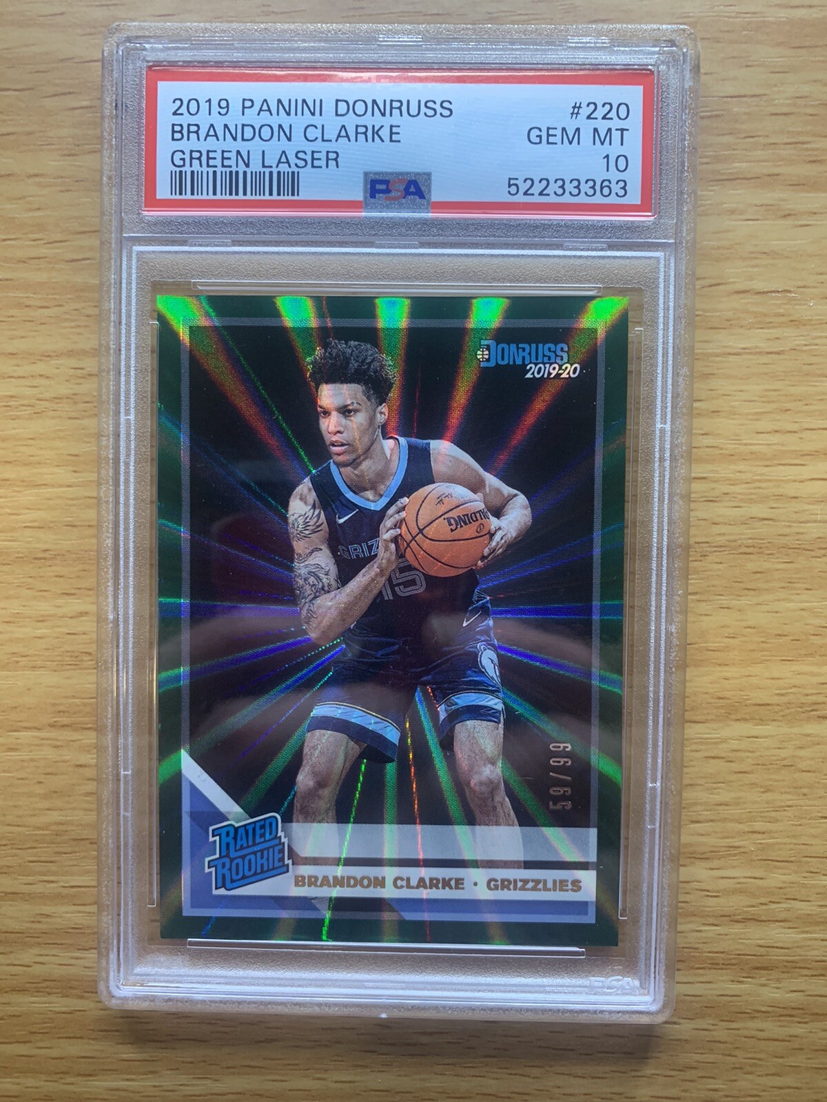 Brandon Clarke - 2019 Donruss Rated Rookie Green Laser /99 PSA 10 Gem Mint RC