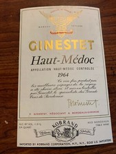  Vtg Wine Bottle Label Bordeaux France French Ginestet Haut Medoc 1964
