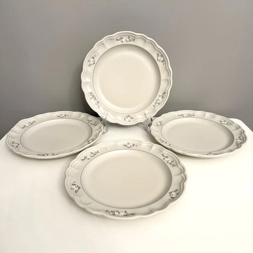 PFALTZGRAFF HEIRLOOM STONEWARE SCALLOPED FLORAL 10.5" DINNER PLATES SET OF 4