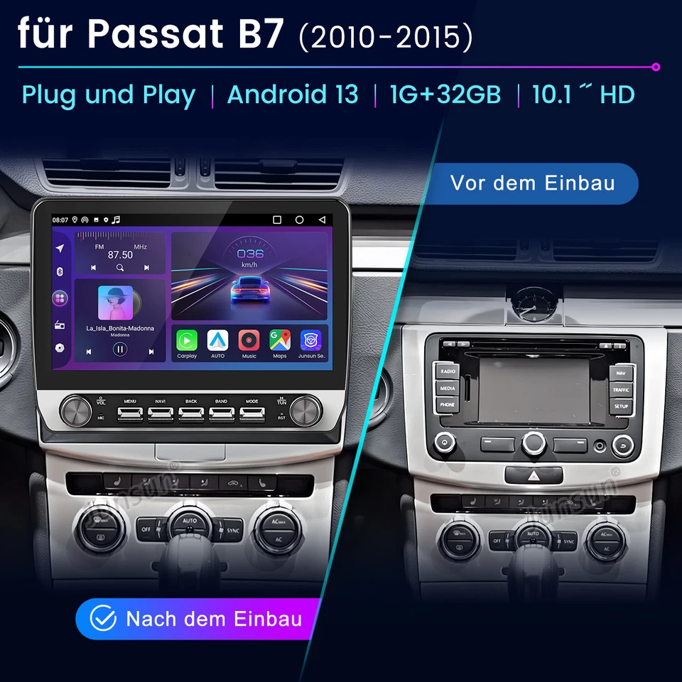 Carplay Android 13 Autoradio Für VW Passat B7 2010-2015 GPS Navi WIFI BT SWC FM - Bild 2 von 4