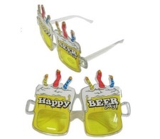 2 NEW HAPPY BEER DAY PARTY GLASSES 214 funny drinking humor drinking sunglasses