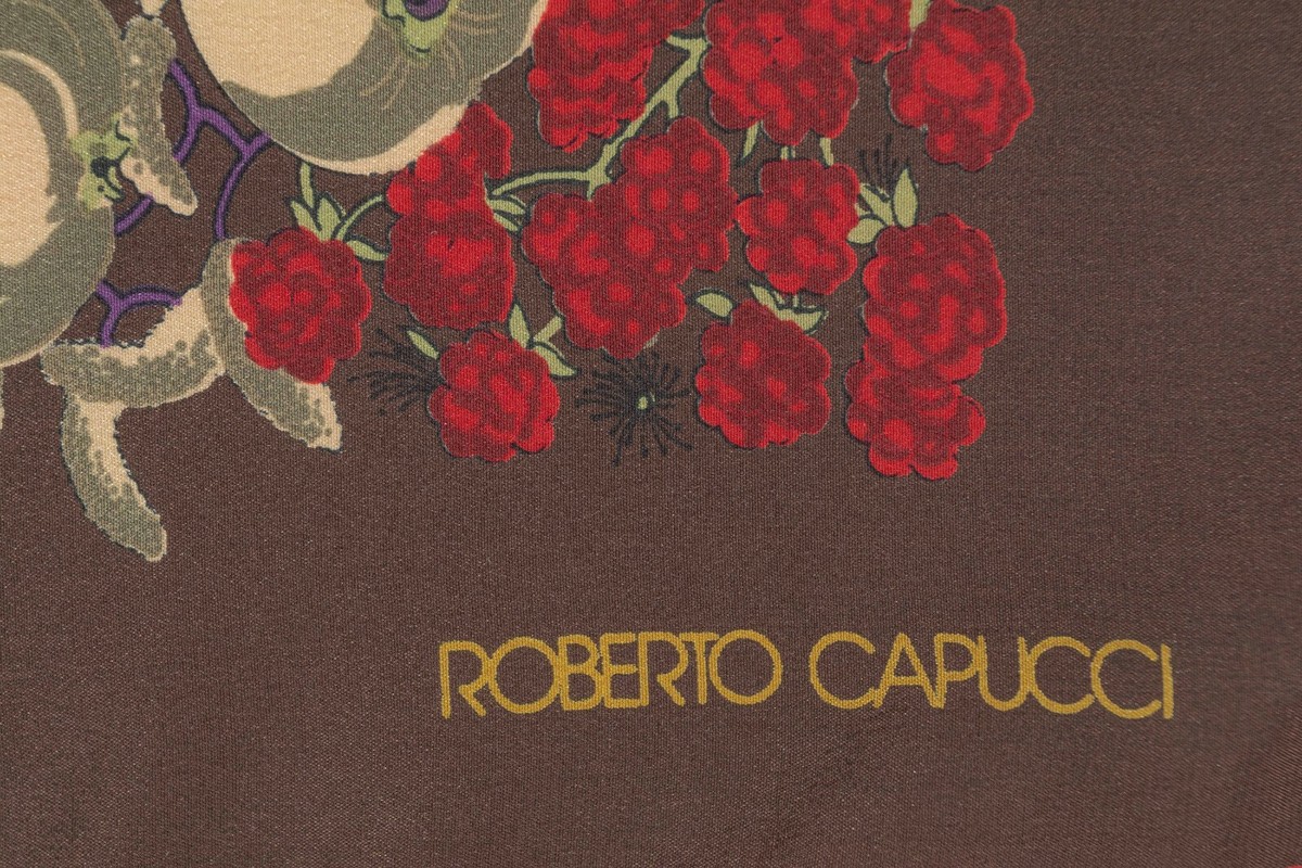 Foulard Roberto Capucci En Soie 100% - Motif Floral Multicolore - Vintage - Occasion Bon État