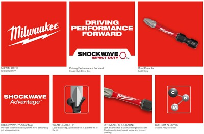 Milwaukee Shockwave Impact Driver Bit -All Sizes- PH TORX SQ HEX