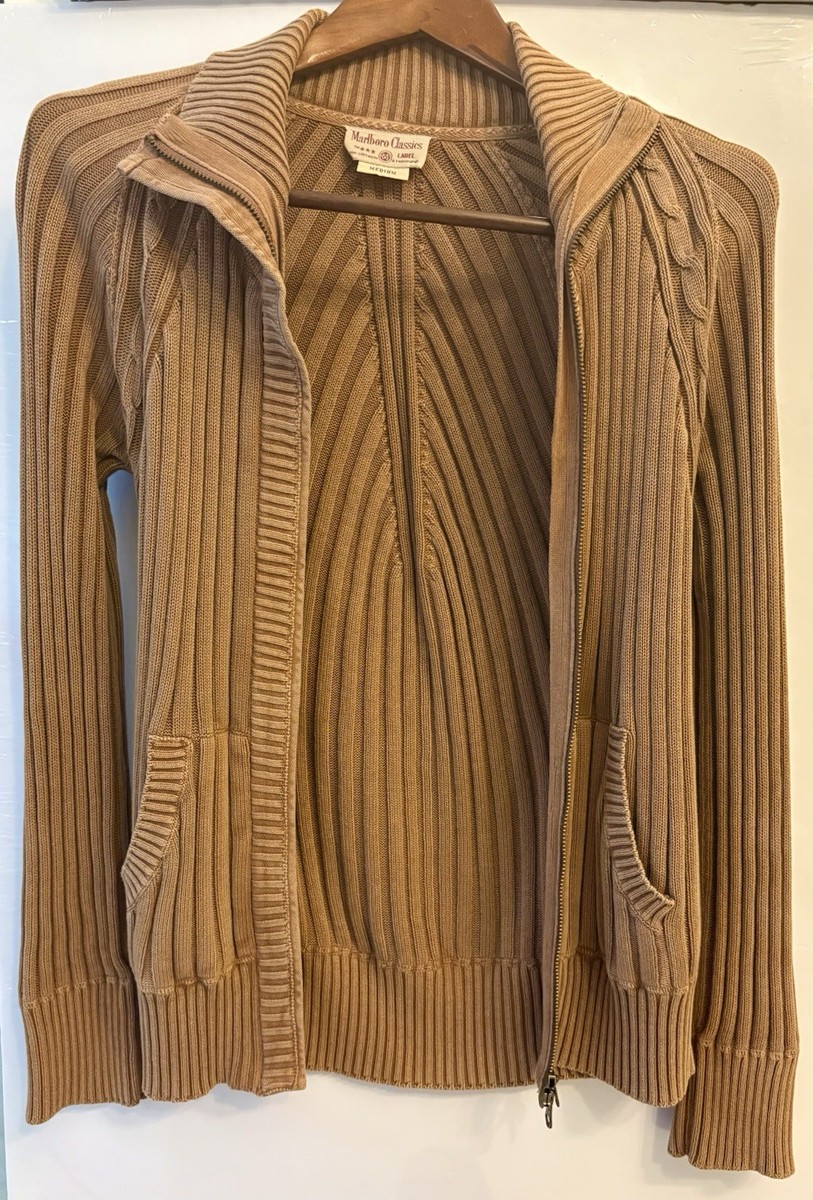 Marlboro Classics Vintage Mens Medium Rib Knit Camel Full Zip