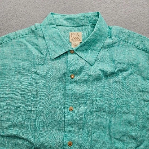 Jos. A. Bank Men's Size Large Teal Short Sleeve Casual Button Down Shirt - Image 2 of 4