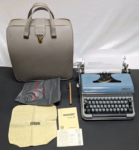 Vintage Torpedo Portable 18 Blue Silver Manual Typewriter Western Germany w Case