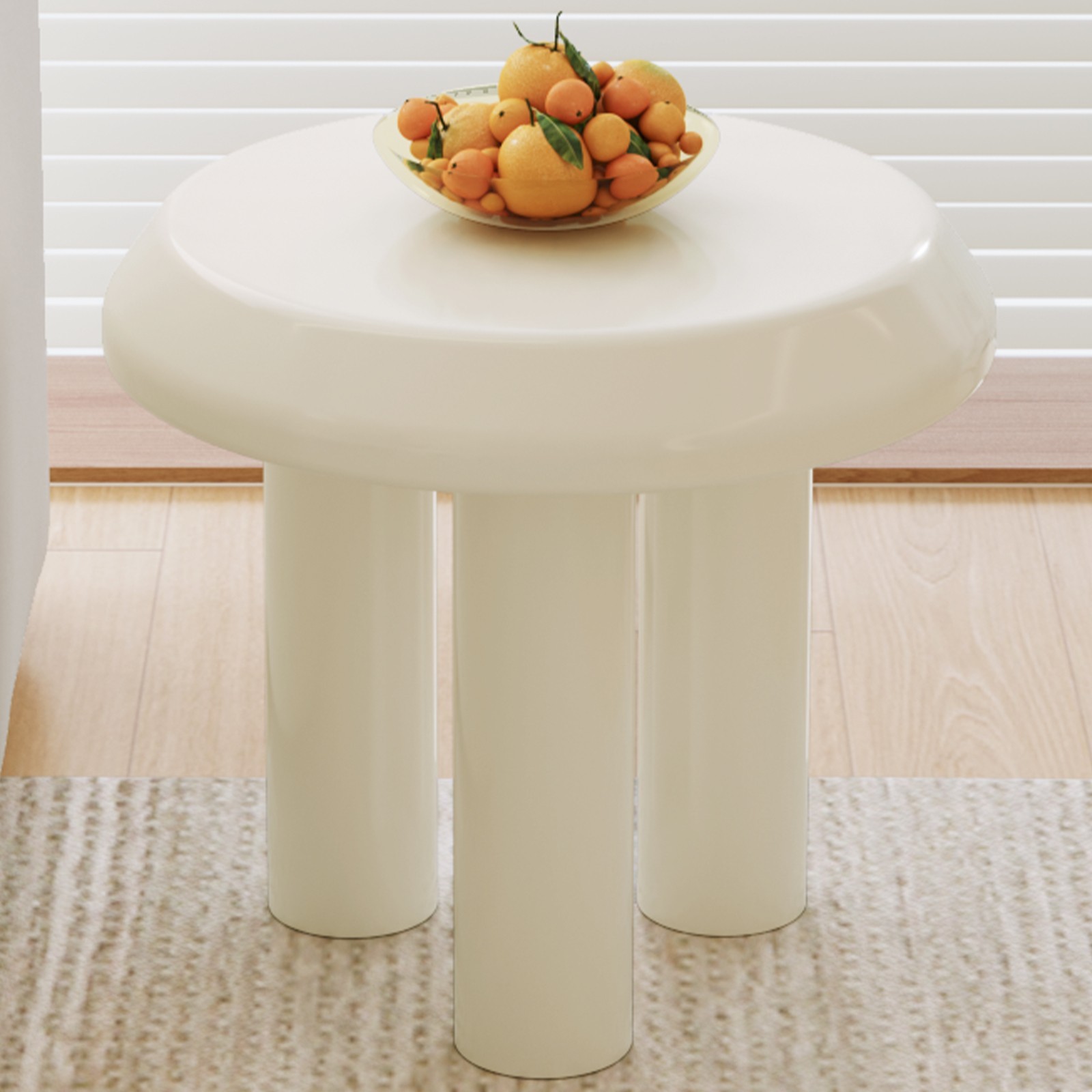 Round Side Table, Small End Table, Cream White Living Room Sofa Table for Home
