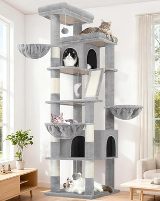 XXL 80'' Extra Large Cat Tree Tower for Multiple Cats - Light Grey