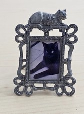Vtg Cat Brooch Sterling Fine Pewter Mini Picture Frame Kitten USA 1865