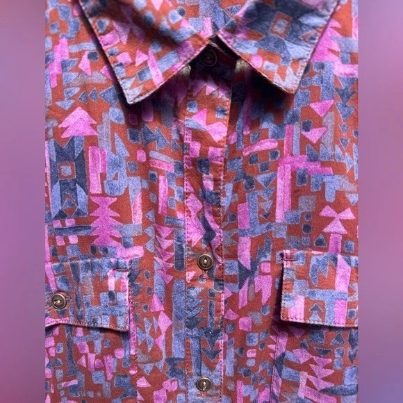 Camisa Eddie Bauer De Colección Para Mujer Con Botones Talla M Rosa Púrpura Geométrica 100% Algodón Foto 4 de 4