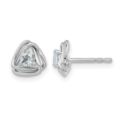 14k White Gold 3mm Round March Birthstone Aquamarine Triangle Post Stud Earrings